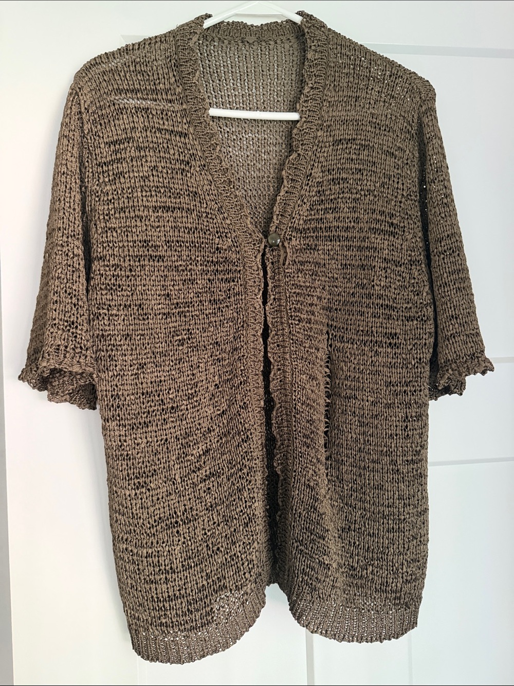 Free People Olive Brown Open-Front Short Sleeve Knit Cardigan